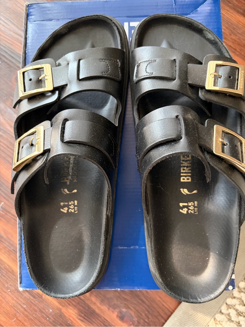 Birkenstock St. Barths shiny leather with gold hardware